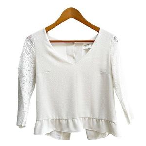Sezane white blouse with lace sleeves